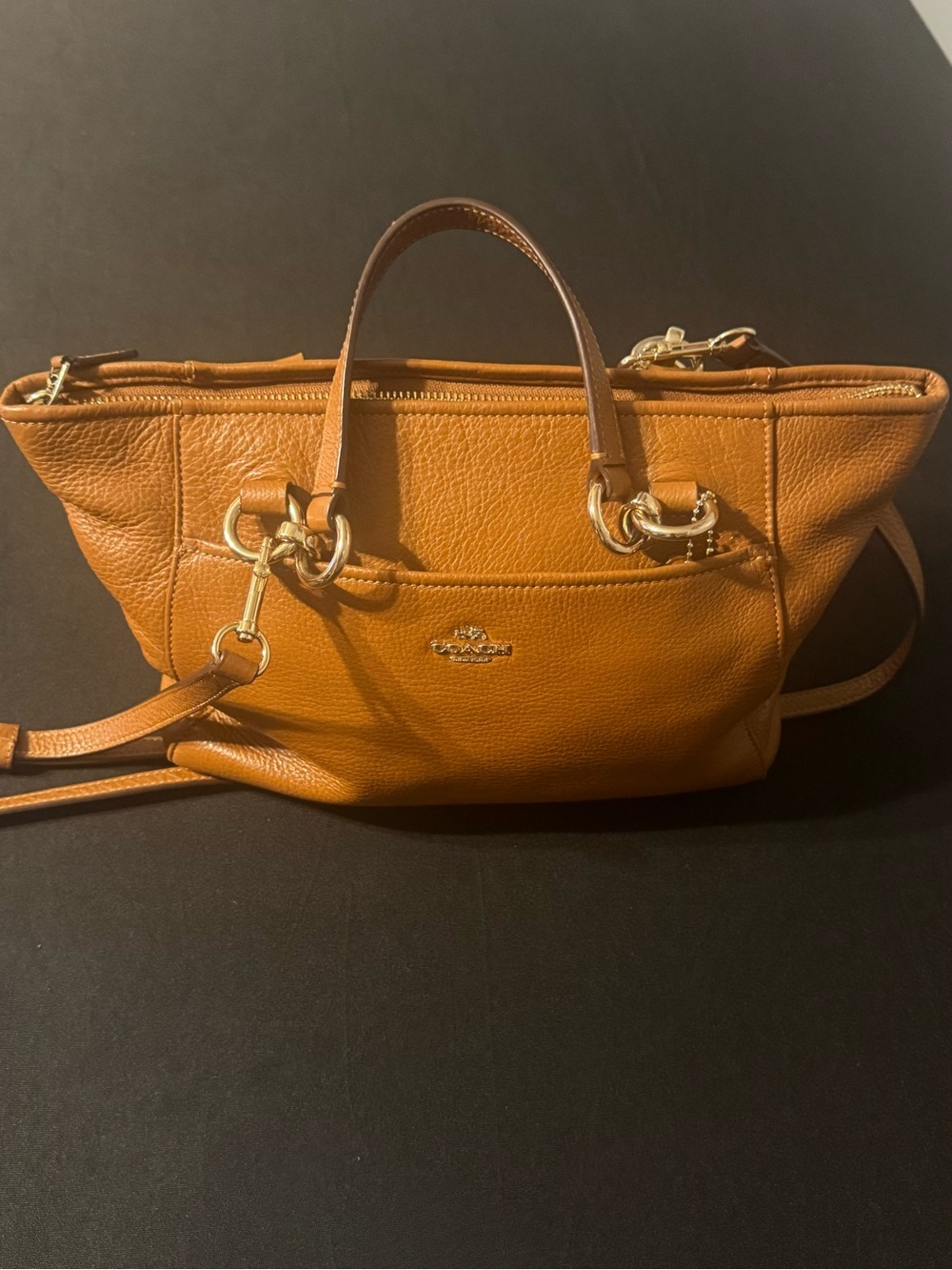Coach Pebbled Leather Satchel in Cognac